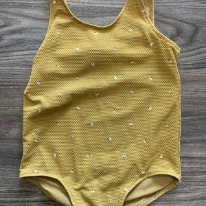 H&M Swimsuit Toddler Size 4t Neutral Mustard Color with Dainty Floral Pattern